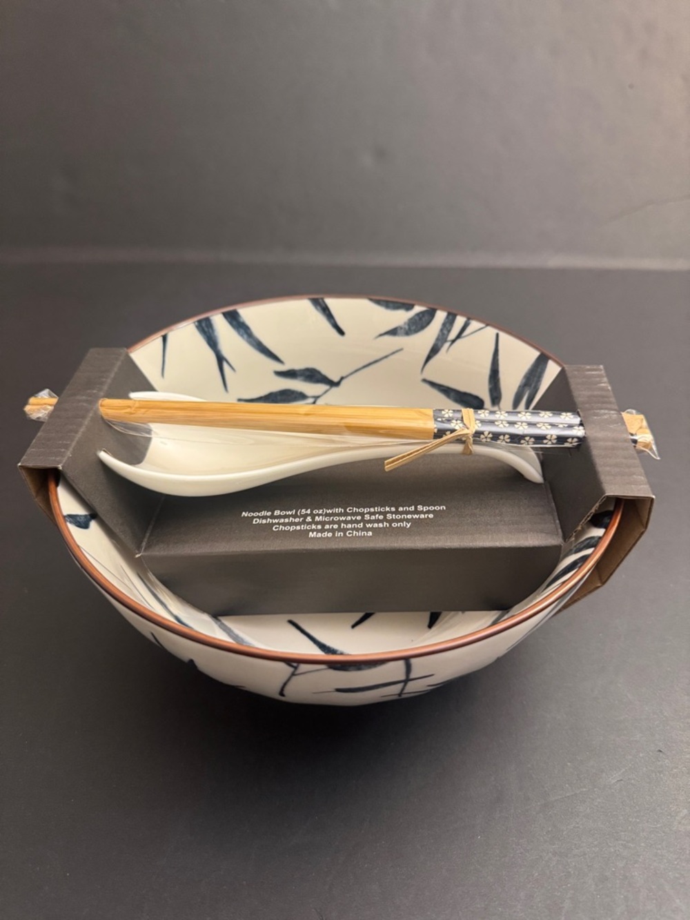 SH Home 4pc Ceramic Noodle Bowl with Chopstick & Spoon Set - Picture 2 of 6